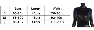 Size guide for the metallic sequin crop top featuring bust, length, and waist dimensions