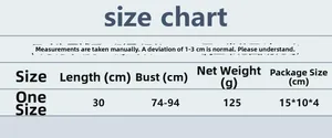 Detailed size chart for rhinestone party top showing bust measurements and length info