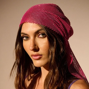 Women Rhinestone Mesh Headscarf Sparkly Crystal Bandana Long Tail Turban Nightclub Party Music Festival Hair Accessories