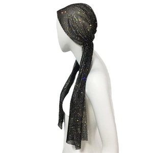 Sparkling rhinestone mesh headband for music festivals and party events in black mesh