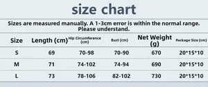 Detailed size chart for the sequin mini dress showing length, bust, and hip measurements