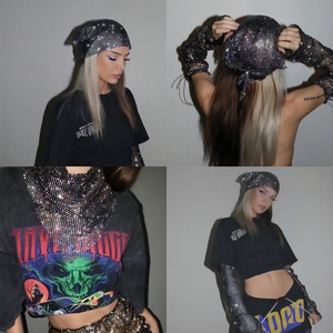 Set con foulard e maniche lunghe in rete con strass per feste e stile disco