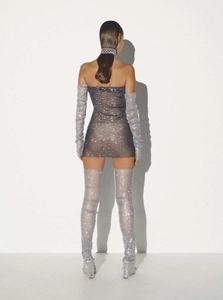 Ensemble robe courte résille à strass noire avec manches et bottes hautes assorties