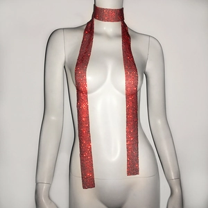 Sparkling red rhinestone mesh choker necklace for women clubwear and party accessory
