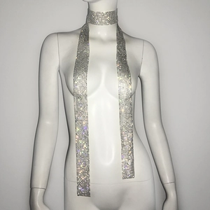 Sparkling silver rhinestone choker and long tie scarf set for women's party wear