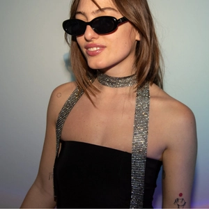 Sparkling rhinestone metal sequin choker and body chain set for music festivals