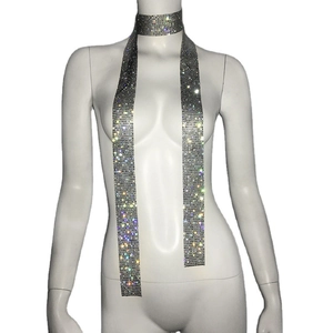 Sparkling rhinestone mesh necklace scarf for women featuring silver crystal glitter