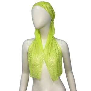 Neon green rhinestone mesh headband wrap for women, sparkling party hair accessory