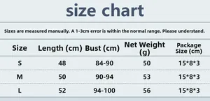 Size chart showing length and bust measurements for fishnet rhinestone tank top