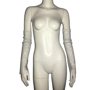 Manches en maille à strass pour femmes, gants longs sans doigts pour fête ou discothèque
