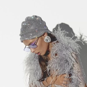 Luxury Rhinestone Turban Hat Women Sparkly Crystal Mesh Party Beanie Cap Christmas Snowflakes Elastic Headwrap Fashion Accessories