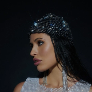 Sparkling rhinestone beanie and matching vest for women evening party or Christmas event