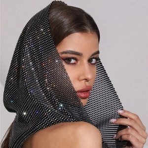 Coiffe à Capuche de Luxe en Maille de Strass Étincelants pour Femmes Sexy Party Clubwear Bling Crystal Mesh Veil Costume Chapeau