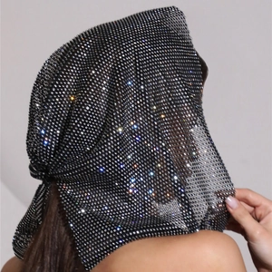 Foulard résille en strass de cristal étincelant avec maille métallique noire pour la fête
