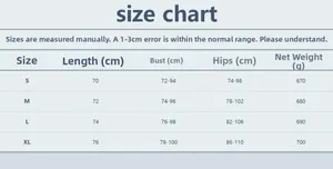 Detailed size chart for the rhinestone mini dress showing length, bust, and hip measurements