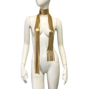 Sparkling gold metal sequin mesh scarf with stylish fringe tassels for party wear