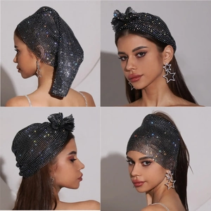 Bonnet Turban en Maille avec Strass de Luxe pour Femmes Bandeau en Cristal Étincelant Accessoires de Mariage pour Fête