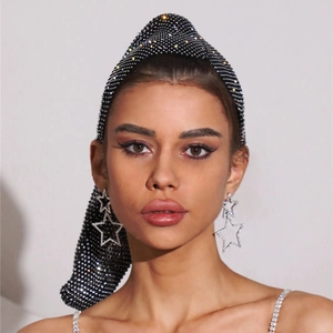 Bandeau résille à strass brillants et boucles d'oreilles étoiles argentées pour femmes