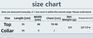 Detailed size chart for metallic sequin crop top and matching collar set measurements