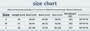 Size chart for rhinestone chain dress showing length, bust, waist, and hip measurements