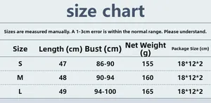Size chart for rhinestone fishnet top including length, bust, and weight in S, M, L