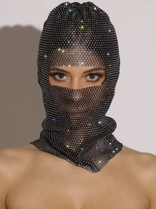 Sparkling black mesh rhinestone balaclava mask for cycling and fashion accessories