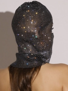 Sparkling rhinestones on black mesh cycling face mask with high elasticity for party wear