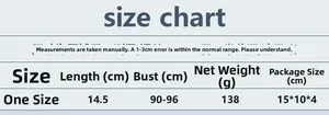 Detailed size chart for women sequin fringe top showing length and bust measurements