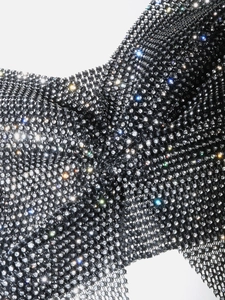 Sparkling rhinestone mesh fabric detail for sexy sleeveless crop top vest in black