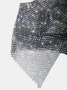 Sparkling rhinestone fishnet camisole top with shimmering crystal detailing on black mesh