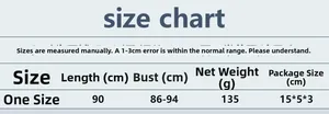 Size chart for rhinestone fishnet mini dress with length and bust measurements