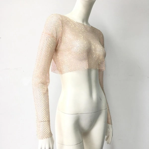 Detail von transparentem Mesh-Crop-Top mit glänzenden Strasssteinen auf Schaufensterpuppe