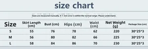 Detailed size chart for sexy halter bodycon dress showing S M L measurements and weight