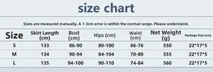 Size chart for rhinestone mesh dress including bust, hip, and length measurements in cm