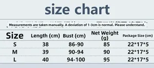 Size chart for rhinestone fishnet camisole with detailed length and bust measurements