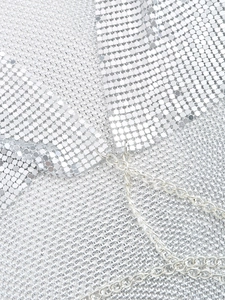 Silver metallic sequin halter top with mesh texture and fine chain for party wear