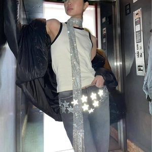 Écharpe Longue Sexy en Maille Métallique avec Strass pour Femme Chaîne de Corps Étincelante avec Glands en Cristal Accessoire de Fête