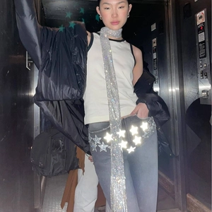 Écharpe fine en strass argentés pour festivals de musique, accessoire de mode sexy chic