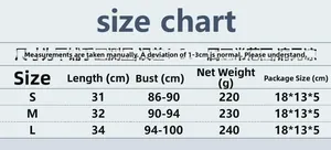 Size chart for metallic sequin camisole with detailed S, M, L measurements and weight
