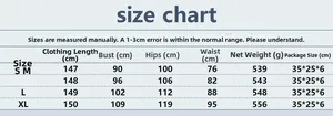 Detailed size chart for the slit long dress including bust, waist, and hip measurements