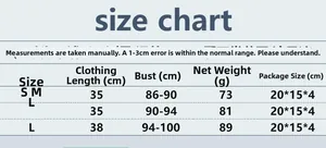 Size chart for rhinestone fishnet crop top with measurements for S, M, and L sizes