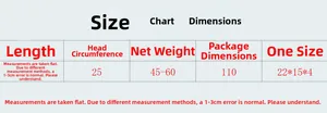 Detailed size chart for elastic rhinestone hats with measurements and head circumference info