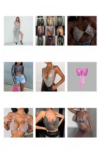 Vue détaillée de hauts sexy à paillettes et de vestes en maille strassée pour festivals