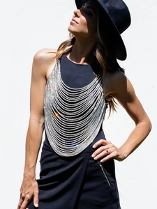 Chaîne de corps multicouche étincelante en strass pour fêtes et festivals sexy