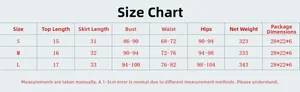Detailed size chart for women's sequin tube top and skirt set in S, M, and L sizes