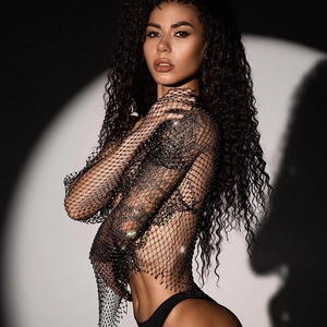 Sexy black mesh long sleeve top with sparkling rhinestones for party and clubwear