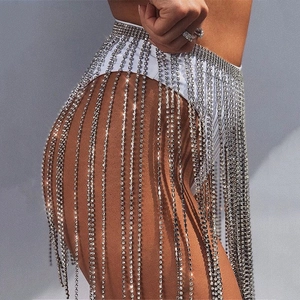 Sexty Silberne Strass-Quasten Taillenkette Rock mit funkelnden Kristallfransen für die Party