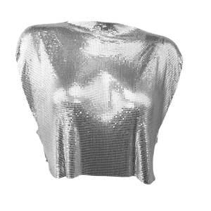 Haut débardeur en cotte de mailles argentée avec sequins métalliques réfléchissants pour femme