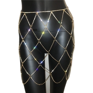 Sexy gold rhinestone mesh body chain with diamond lattice design for waist and hips