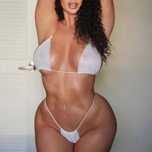 Glitzernder silberner Strass Halter-Bikini-Set mit dünnen Trägern für Strand